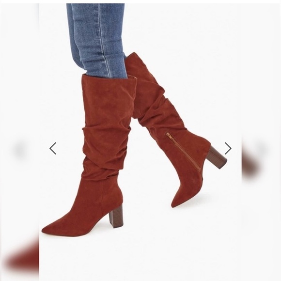Just Fab~ Fiona Slouched Heeled Boot Luggage casual classic comfy‎ 7 NIB - Picture 1 of 8